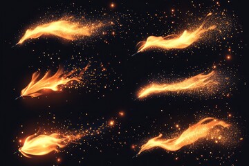 Naklejka premium Fire trails, sparks, dark background, design elements