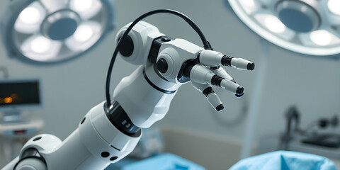 A detailed view of a robotic surgical arm performing precise movements in an operating room