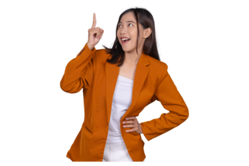 Portrait of Young Businesswoman Pointing Up Isolated Transparent