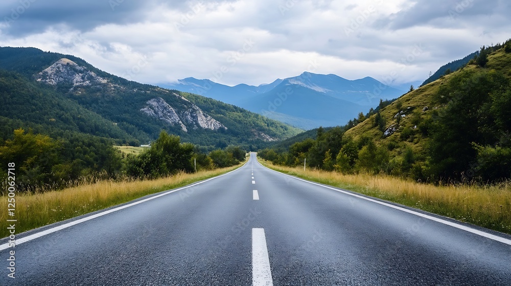 Aufkleber scenic highway through beautiful mountains and lush greenery under cloudy sky : generative ai