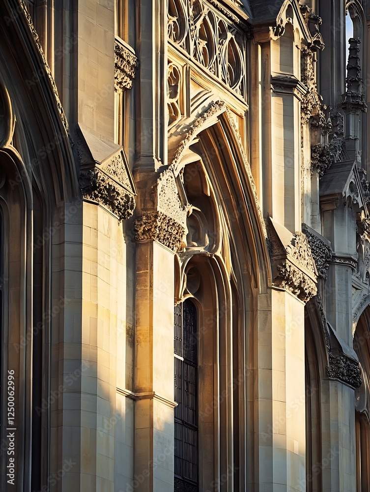 Aufkleber intricate gothic architecture detail captured in evening light at historic cathedral : generative ai
