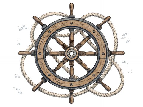 recommend clip art: Nautical Ship Wheel with Rope Vintage Maritime Design
