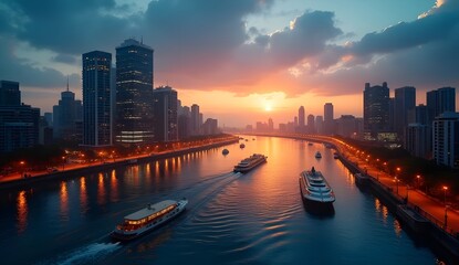 Fototapeta premium A stunning urban cityscape at sunset