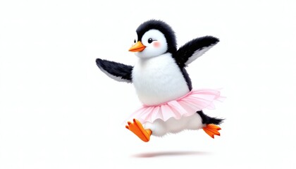 Fototapeta premium Adorable Penguin Twirls in a Pink Tutu with Joyful Grace