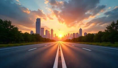 A stunning urban cityscape at sunset