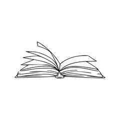 a black and white drawing of an open book vector illustration