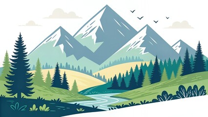 Serene Mountain Landscape Nature Scene Illustration