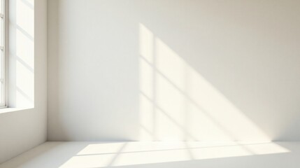 Obraz premium Serene Minimalist Room Interior with Sunlight Streaming Through Window, Illuminating Blank Wall and Floor