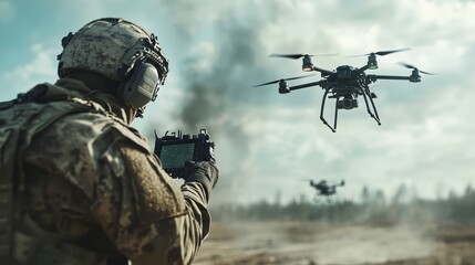 Armed young man in military uniform ready for battle