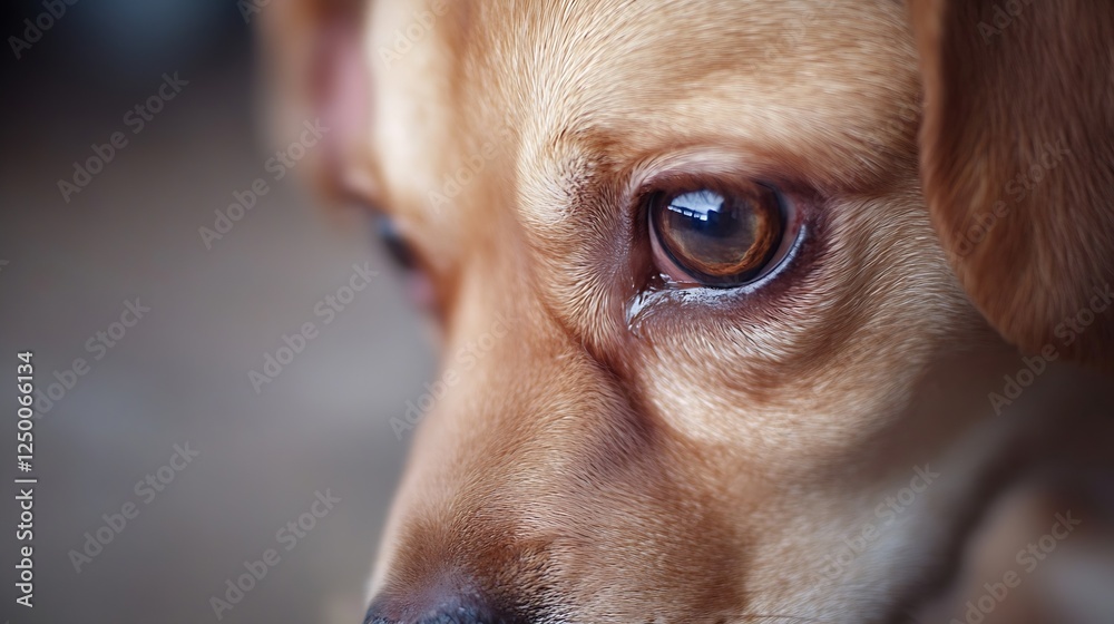 Aufkleber close up shot of a dog's thoughtful eye with warm expressions : generative ai