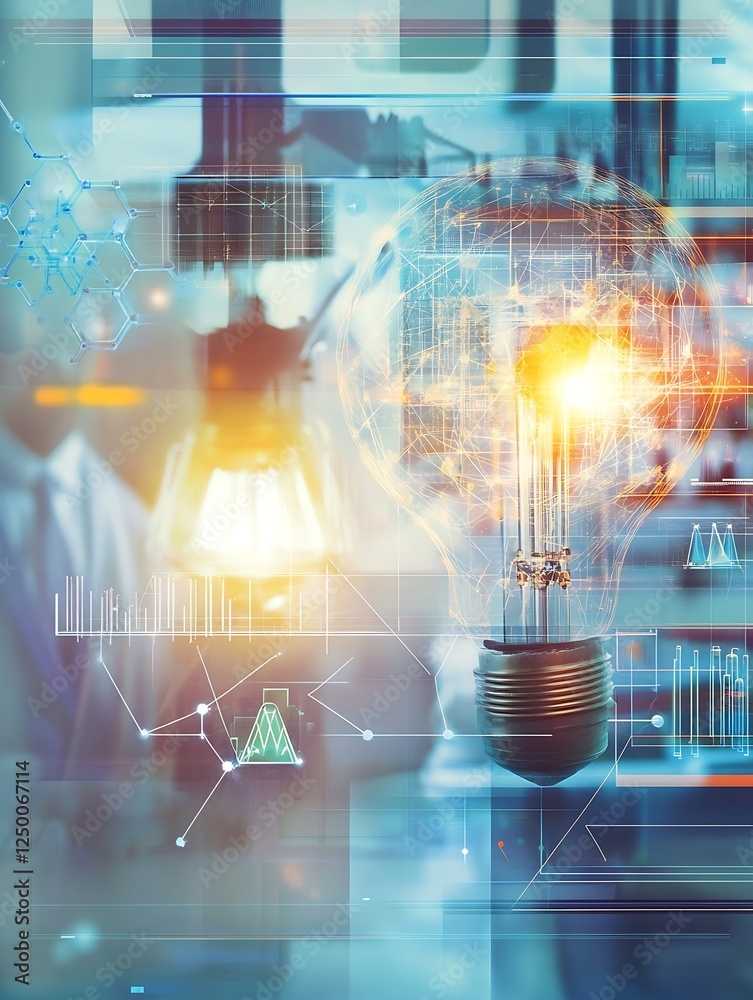 Aufkleber Abstract Light Bulb Graphic with Futuristic Technology Concept and Data Visualization Elements : Generative AI