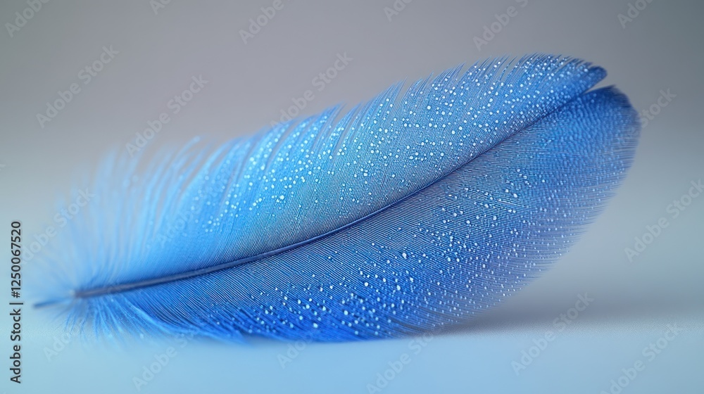 Wall mural A vibrant blue feather adorned with droplets, showcasing nature's beauty and detail.