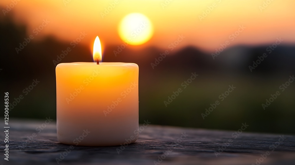 Poster serene candle at sunset illuminating the evening sky with warm glow : generative ai