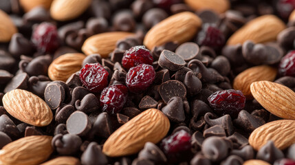 detailed close up of brain boosting trail mix with almonds and cranberries