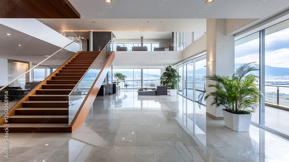 Poster stylish modern interior of a luxury home with open layout and scenic views : generative ai