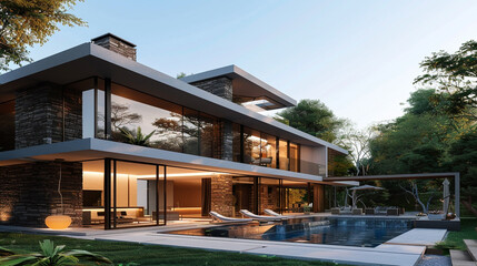 Fototapeta premium modern house with swimming pool
