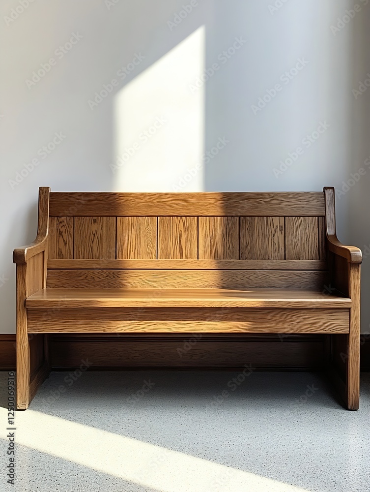 Aufkleber minimalistic wooden bench bathed in sunlight with a clean background highlighting simplicity : gener