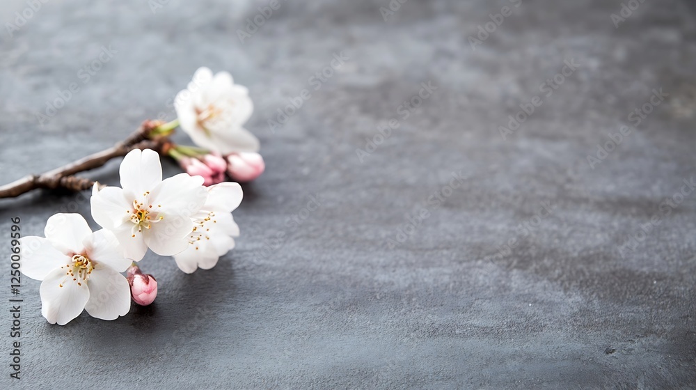 Poster delicate cherry blossom flowers on rustic dark background for spring themes : generative ai