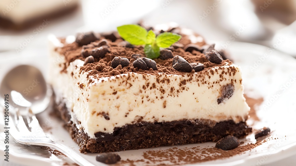 Poster delicious tiramisu dessert layered with coffee and cocoa in beautiful presentation : generative ai