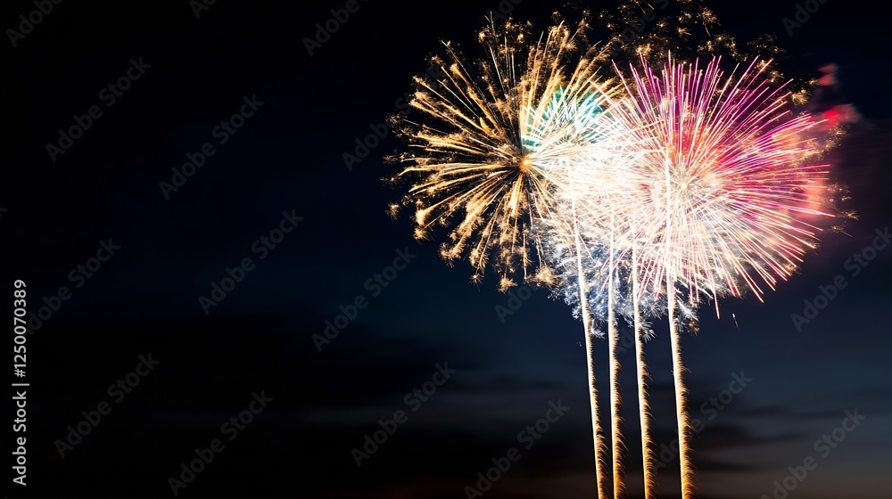 Poster colorful fireworks exploding in night sky creating festive atmosphere : generative ai