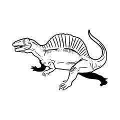 a black and white drawing of a dinosaur in vintage art style
