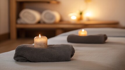 Spa Treatment with Candles and Towels in a Calming and Peaceful Environment for Relaxation : Generative AI