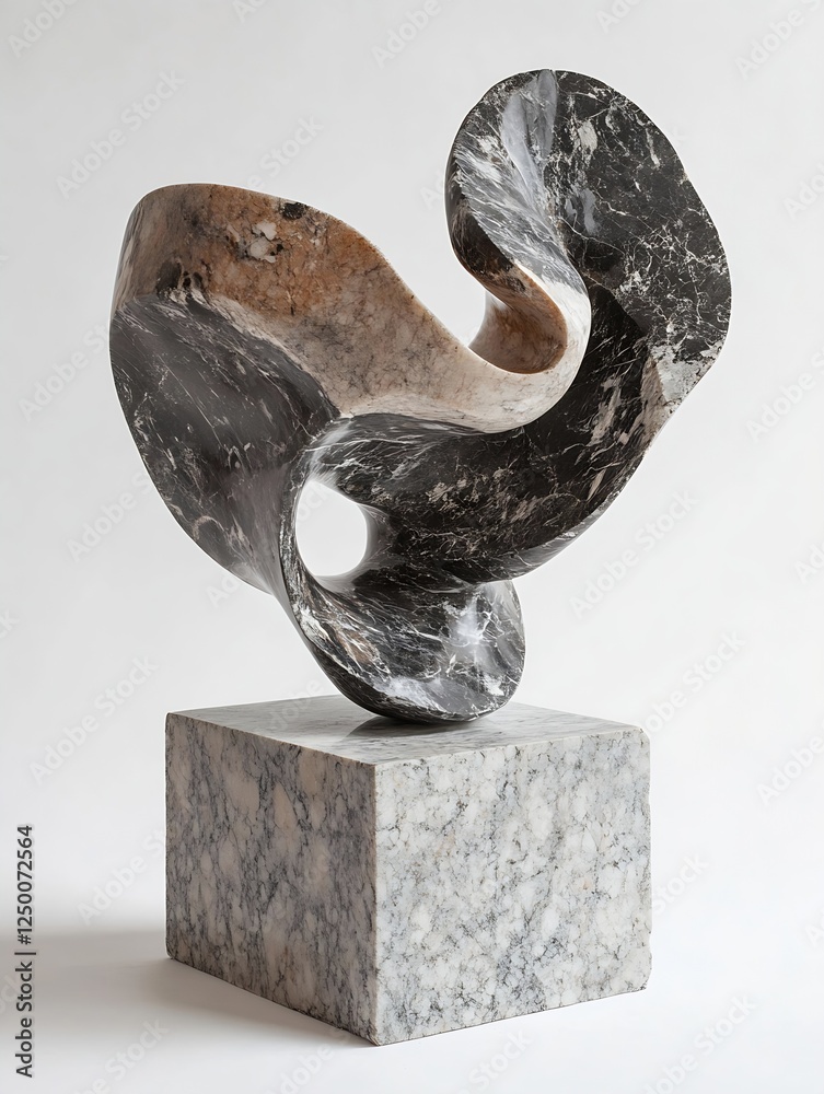 Poster Modern Abstract Marble Sculpture Showcasing Unique Curved Design and Textures : Generative AI