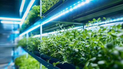 Modern Vertical Indoor Farming: Growing Herbs and Microgreens in Controlled Environment with Advanced Technology for Sustainable Agriculture