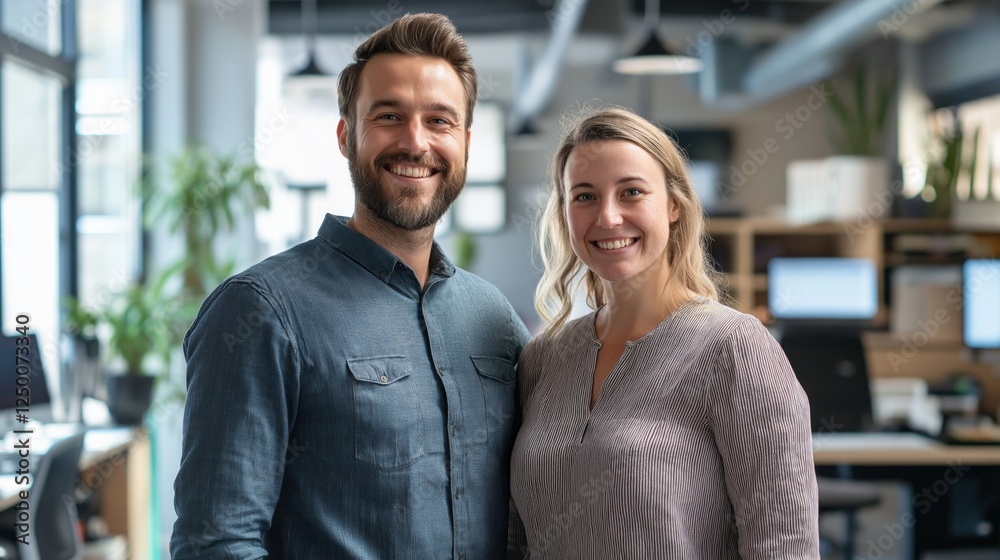 Aufkleber two enthusiastic professionals enjoy a moment of collaboration in a vibrant workspace, showcasing te
