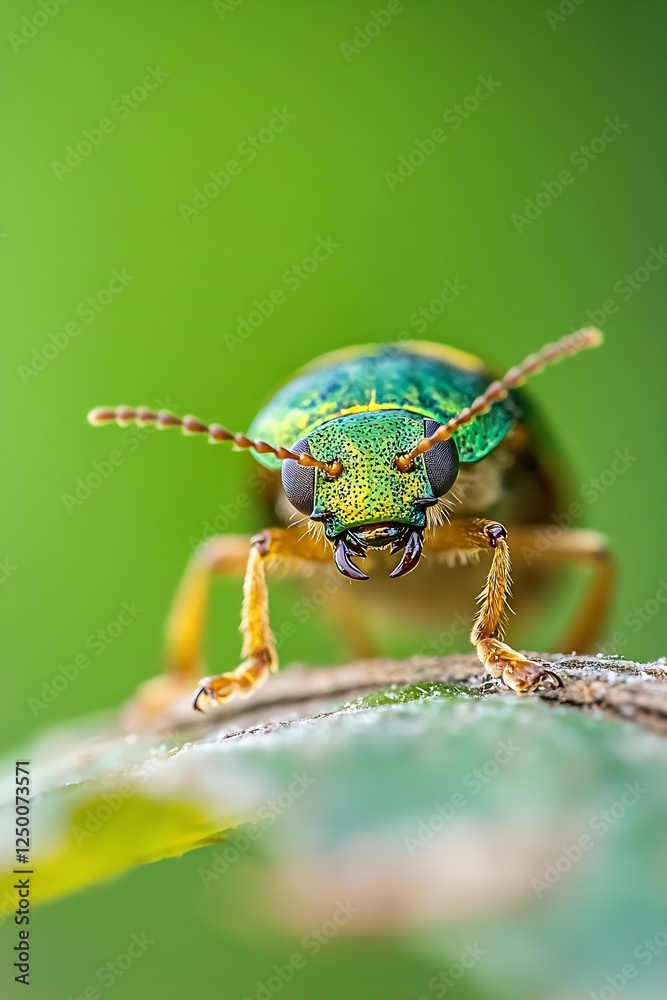 Poster Macro View of a Colorful Green Beetle in Nature with Blurred Green Background : Generative AI