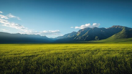 Mountain valley green field sunset landscape
