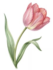 Fototapeta premium Elegant Pink Tulip Flower Botanical Illustration Spring Blossom Floral Design