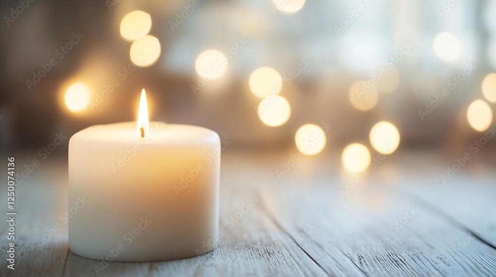 Poster Candle burning softly with warm light and blurred bokeh background perfect for relaxation and ambiance : Generative AI