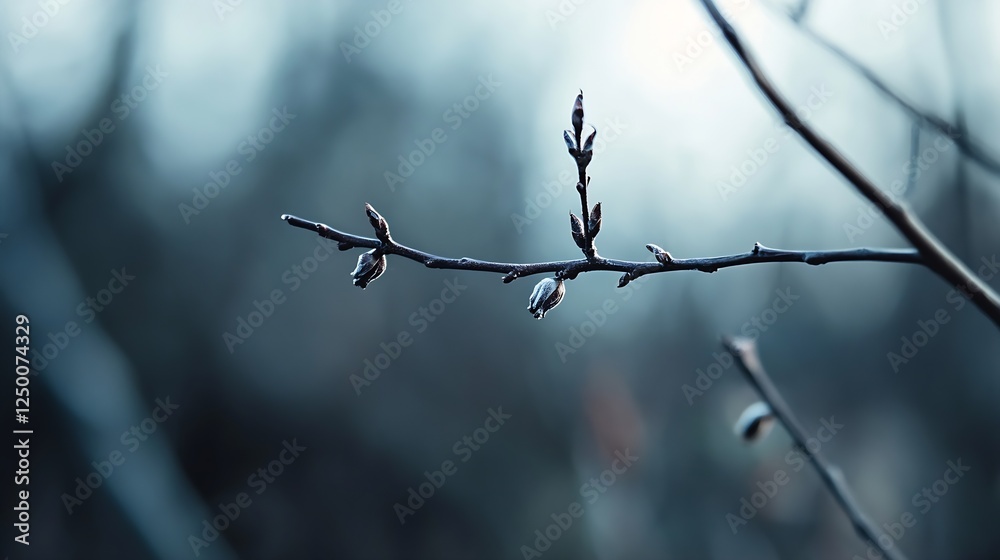 Poster delicate spring blossom buds on a branch captured in soft natural light : generative ai
