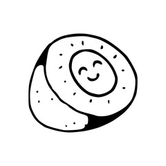 a black and white drawing of a cartoon character in jelly cat style with smiley face for coloring pages