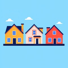 goals successful investor market concept. Colorful houses with blue sky and clouds in a flat design style.