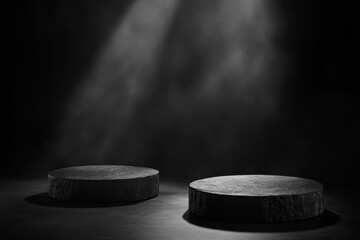 Dark Studio Scene with Wooden Platforms