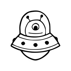 vector illustration of a cartoon alien with spaceship