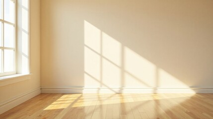 Fototapeta premium Sunlight Illuminates an Empty Room with Hardwood Floors and White Walls