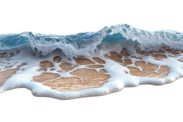 A beautiful wave crashes on a sandy beach, creating a serene coastline scene, perfect for relaxation and nature lovers seeking tranquility.