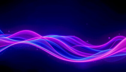 An abstract pink and blue luminous wave on a dark background with smooth flowing lines