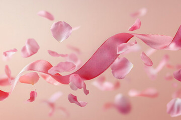 Pink rose petals falling from a pink background.