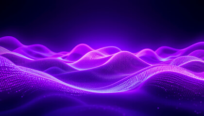 Dynamic purple abstract waves with glowing lights on a dark background