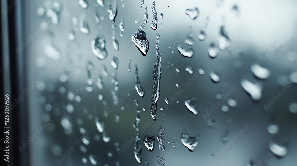 Poster Raindrops on window glass creating a soothing rainy day atmosphere : Generative AI