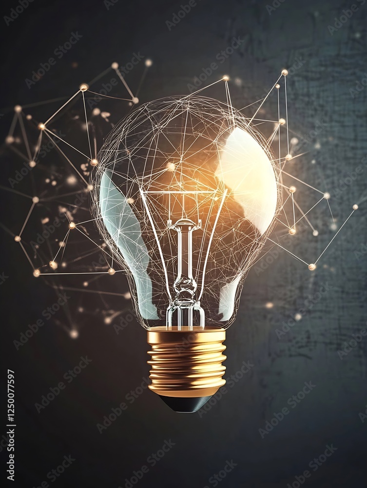 Leinwandbilder Innovative Light Bulb Abstract with Connected Digital Network Elements : Generative AI