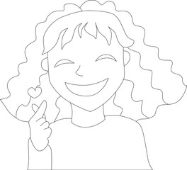 happy smiling young woman with curly hair showing heart sign with fingers