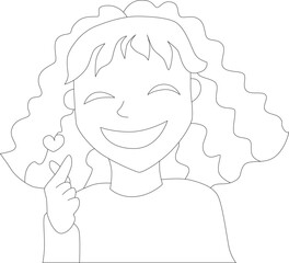 happy smiling young woman with curly hair showing heart sign with fingers