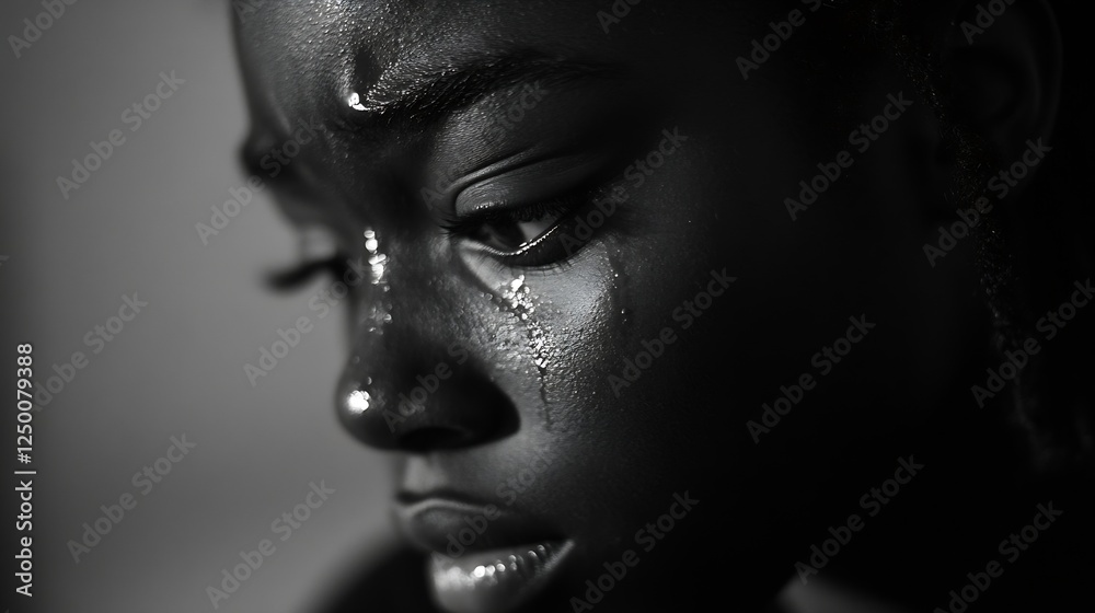 Aufkleber Emotional close up of a person displaying sadness with tears highlighting expressive features : Generative AI
