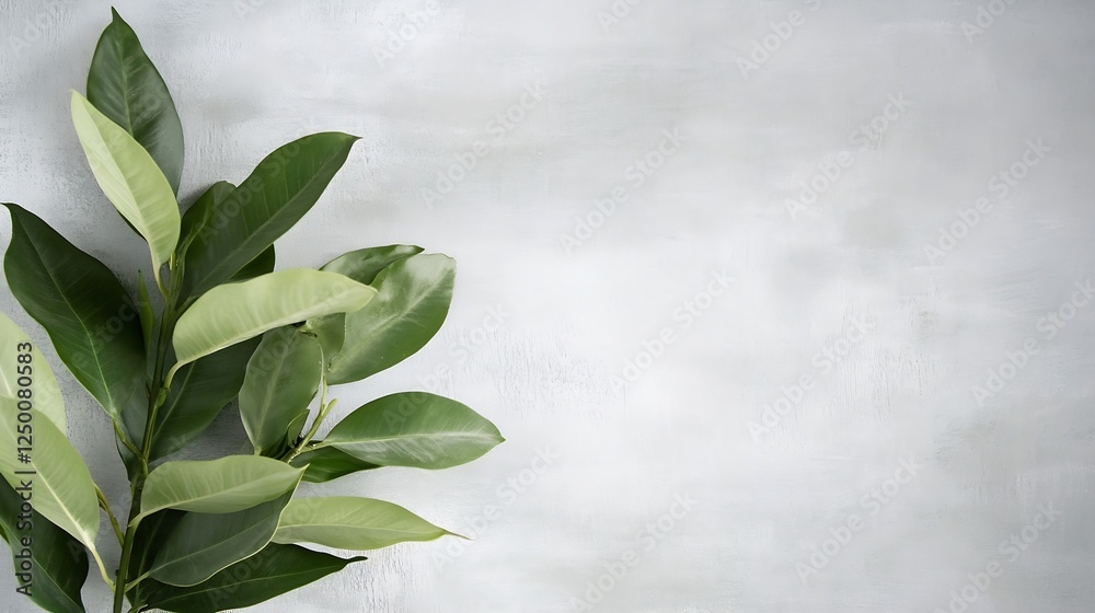 Leinwandbilder lush green leaves on soft gray background creating a fresh and modern atmosphere : generative ai