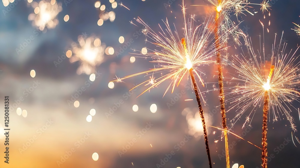 Poster colorful sparklers blowing up at night creating a magical atmosphere : generative ai
